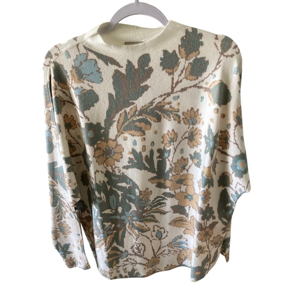 Sioni NWOT Mock Neck Sweater Beige with Floral X Large
